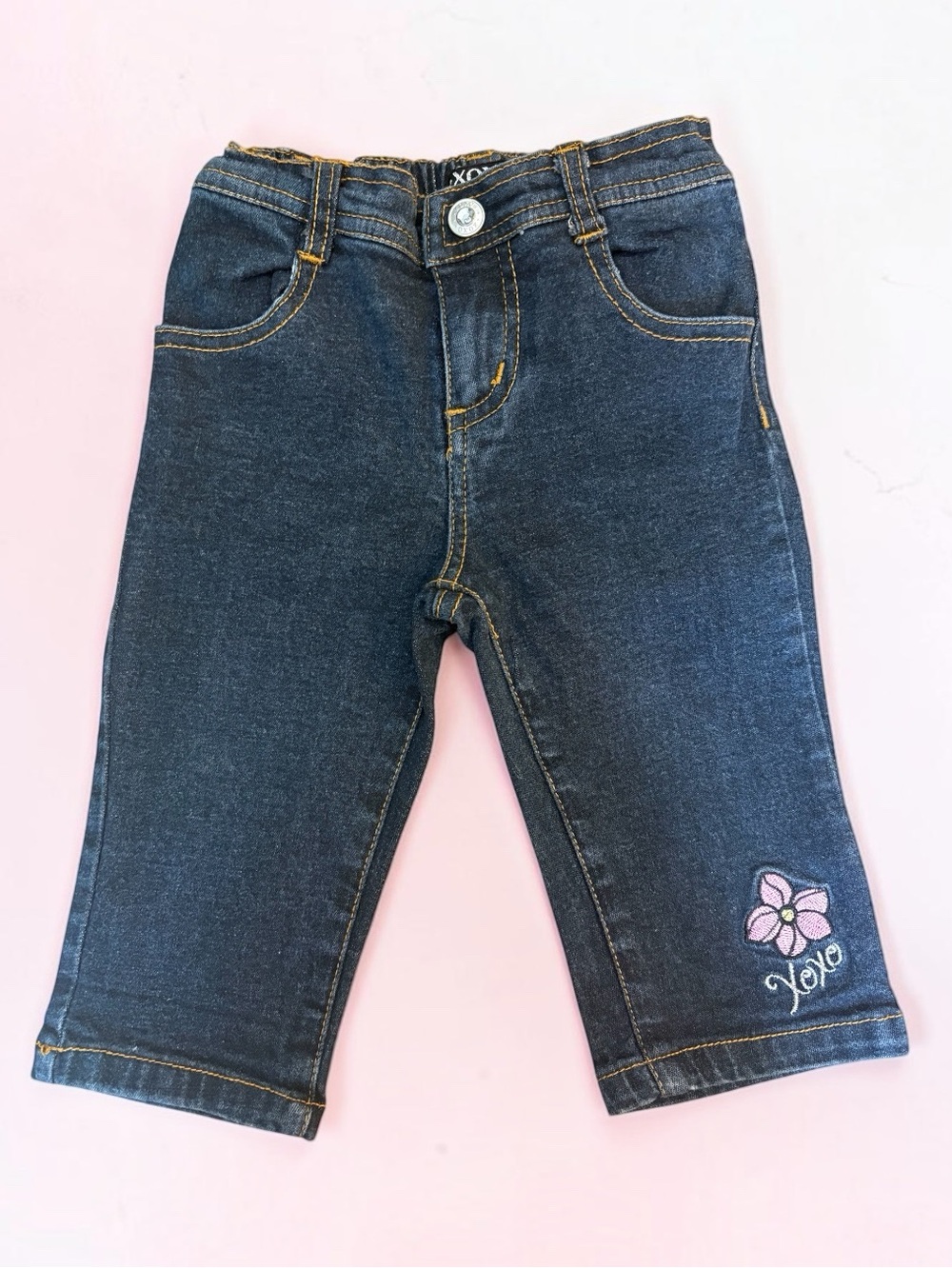 Vintage Y2K XOXO Baby Girl Dark Wash Jeans 18M Embroidered Floral Heart Stretch
